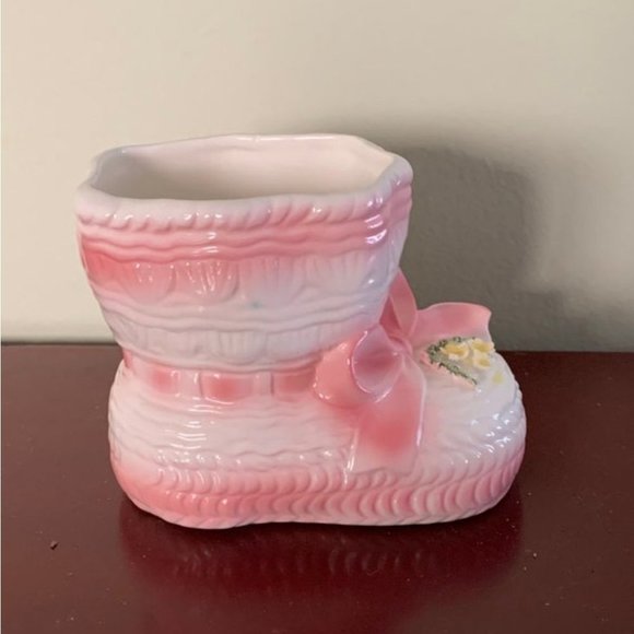 Vintage pink planter - pink baby booties - - nursery planter - desk organizer - Picture 7 of 10